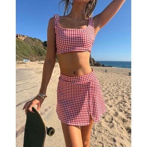 Beach Bunny Swimwear Olivia Bra Top - Red Gingham Size LGRed Gingham / LG